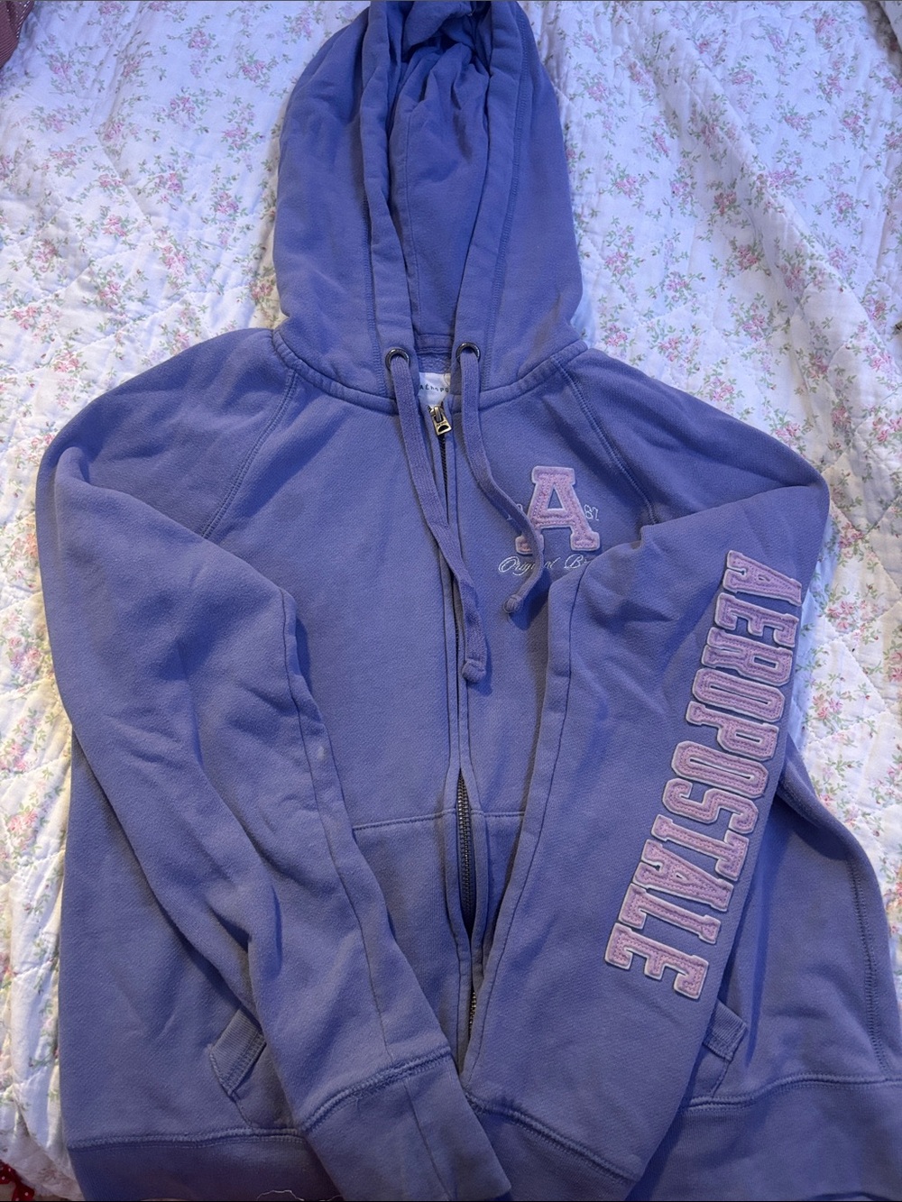 Aeropostale Lavender Zip-Up Hoodie with Sleeve Logo
